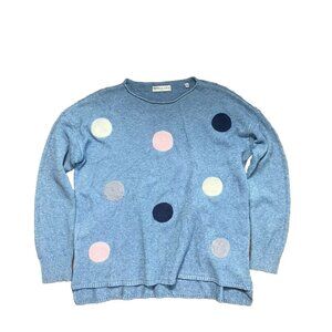 Patrizia Luca Polka Dot Sweater Sz Small Blue Gray Stretch Knit Top w/ Applique